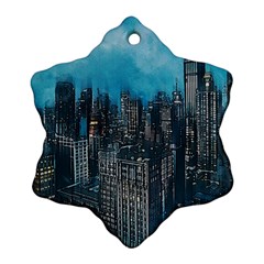 Cityscape Buildings Skyscraper Snowflake Ornament (two Sides) by Pakrebo