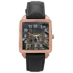 Castle Mansion Architecture House Rose Gold Leather Watch  by Pakrebo