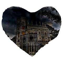 Castle Mansion Architecture House Large 19  Premium Flano Heart Shape Cushions by Pakrebo