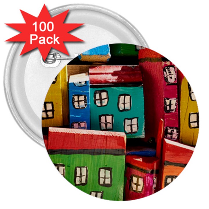 Houses Handmade Cultural 3  Buttons (100 pack) 