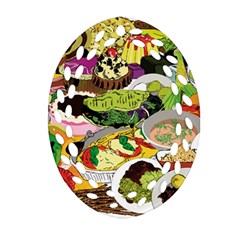 Eat Food Background Art Color Oval Filigree Ornament (two Sides) by Pakrebo