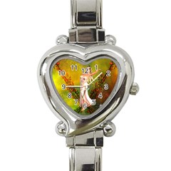 Beautiful Fairy With Wonderful Flowers Heart Italian Charm Watch by FantasyWorld7