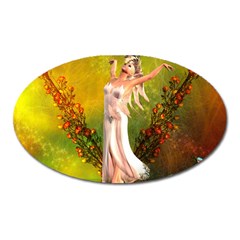 Beautiful Fairy With Wonderful Flowers Oval Magnet by FantasyWorld7