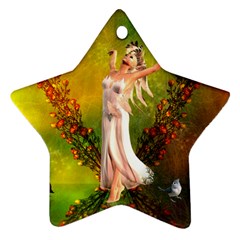 Beautiful Fairy With Wonderful Flowers Star Ornament (two Sides) by FantasyWorld7