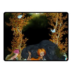 Cute Fairy With Awesome Wolf In The Night Fleece Blanket (small) by FantasyWorld7