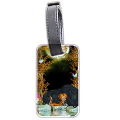 Cute fairy with awesome wolf in the night Luggage Tag (two sides)