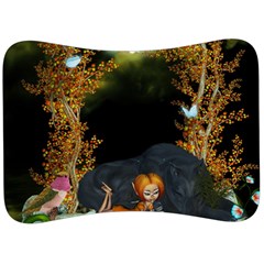 Cute fairy with awesome wolf in the night Velour Seat Head Rest Cushion