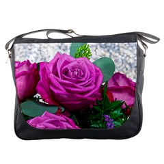 Rose Pink Purple Flower Bouquet Messenger Bag by Pakrebo