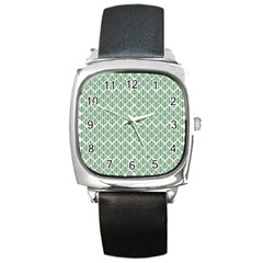 Green Leaf Pattern Square Metal Watch