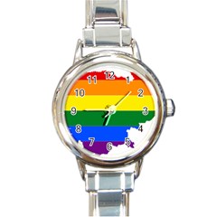 Lgbt Flag Map Of Cambodia Round Italian Charm Watch by abbeyz71