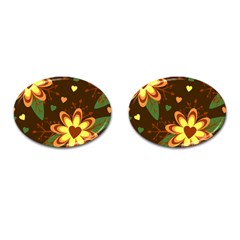 Floral Hearts Brown Green Retro Cufflinks (oval) by HermanTelo