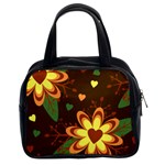 Floral Hearts Brown Green Retro Classic Handbag (Two Sides) Front