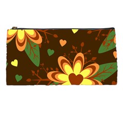 Floral Hearts Brown Green Retro Pencil Cases