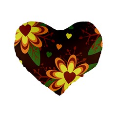 Floral Hearts Brown Green Retro Standard 16  Premium Heart Shape Cushions