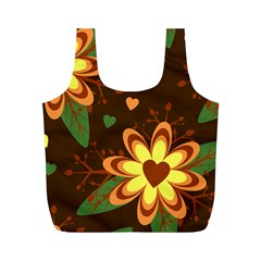 Floral Hearts Brown Green Retro Full Print Recycle Bag (m)
