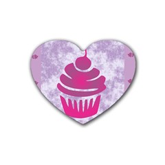 Cupcake Food Purple Dessert Baked Rubber Coaster (Heart) 