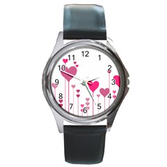 Heart Rosa Love Valentine Pink Round Metal Watch by HermanTelo