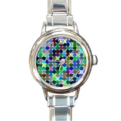 Geometric Background Colorful Round Italian Charm Watch