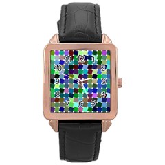 Geometric Background Colorful Rose Gold Leather Watch  by HermanTelo