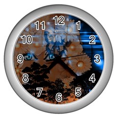 Landscape Woman Magic Evening Wall Clock (Silver)