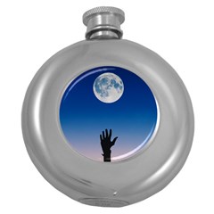 Moon Sky Blue Hand Arm Night Round Hip Flask (5 Oz) by HermanTelo