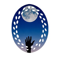 Moon Sky Blue Hand Arm Night Ornament (oval Filigree) by HermanTelo