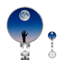 Moon Sky Blue Hand Arm Night Stainless Steel Nurses Watch