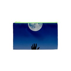 Moon Sky Blue Hand Arm Night Cosmetic Bag (xs) by HermanTelo