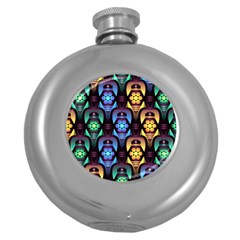 Pattern Background Bright Blue Round Hip Flask (5 Oz) by HermanTelo