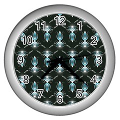 Seamless Pattern Background Black Wall Clock (Silver)