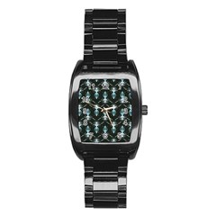 Seamless Pattern Background Black Stainless Steel Barrel Watch