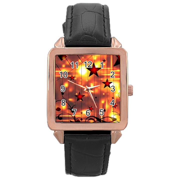 Star Radio Light Effects Magic Rose Gold Leather Watch 