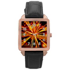 Zoom Effect Explosion Fire Sparks Rose Gold Leather Watch 