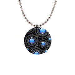 Abstract Glossy Blue 1  Button Necklace