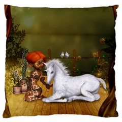 Cute Fairy With Unicorn Foal Large Flano Cushion Case (one Side) by FantasyWorld7