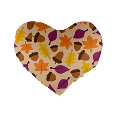 Acorn Leaves Pattern Standard 16  Premium Flano Heart Shape Cushions