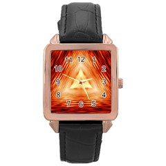 Abstract Orange Triangle Rose Gold Leather Watch 
