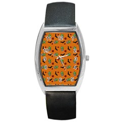 Halloween Witch Pattern Orange Barrel Style Metal Watch by snowwhitegirl