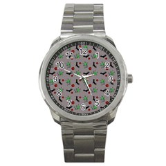 Halloween Witch Pattern Grey Sport Metal Watch by snowwhitegirl