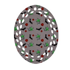 Halloween Witch Pattern Grey Oval Filigree Ornament (two Sides) by snowwhitegirl