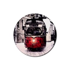 Winter Trolley Rubber Round Coaster (4 Pack) 