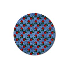 Blue Denim And Roses Magnet 3  (round)