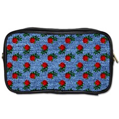 Blue Denim And Roses Toiletries Bag (two Sides) by snowwhitegirl