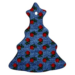 Blue Denim And Roses Christmas Tree Ornament (two Sides) by snowwhitegirl