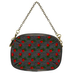 Black Denim And Roses Chain Purse (two Sides)