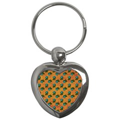 Orange Denim And Roses Key Chain (heart) by snowwhitegirl