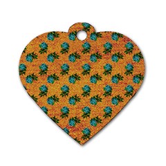 Orange Denim And Roses Dog Tag Heart (one Side)