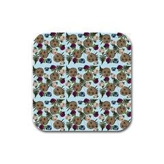 Cracked Doll Pattern Blue Rubber Square Coaster (4 Pack)  by snowwhitegirl
