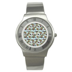 Cracked Doll Pattern Blue Stainless Steel Watch