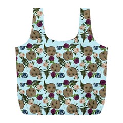 Cracked Doll Pattern Blue Full Print Recycle Bag (l) by snowwhitegirl